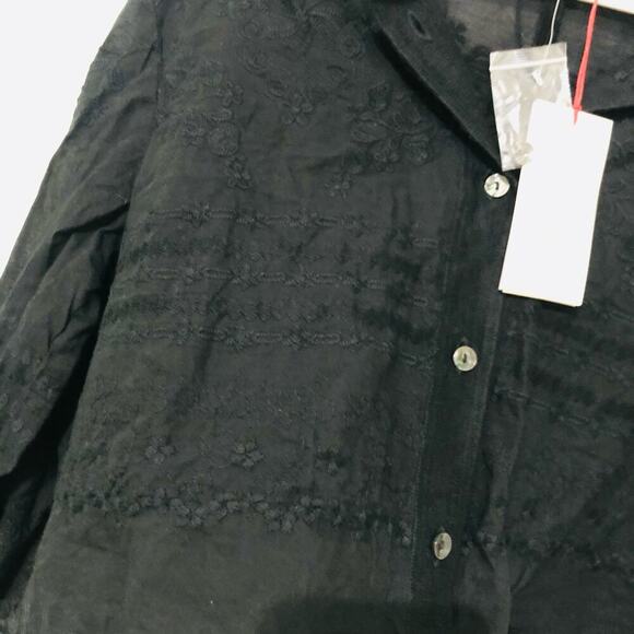 Solitaire Women's Button Up Shirt Embroidered Hi-Low Hem Long Sleeve Black Large - Picture 3 of 10
